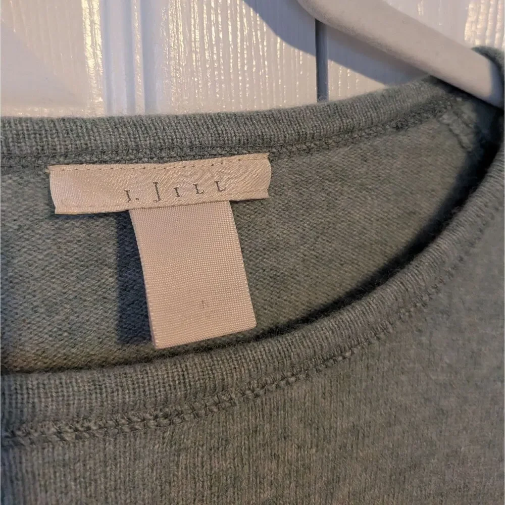 J. Jill Cashmere Short Sleeve Crew Neck Sweater Tee Green Minimalist Med